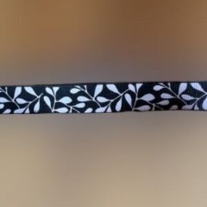 Black Grosgrain Ribbon with pink leaf design  ****ALL RIBBONS BUY 2 GET 1 FREE D